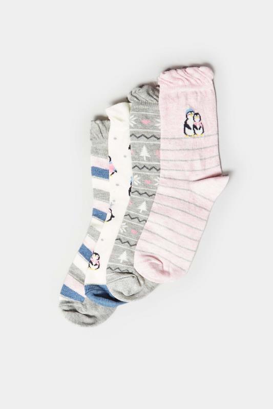 5 PACK Grey Christmas Penguin Ankle Socks | Yours Clothing 3