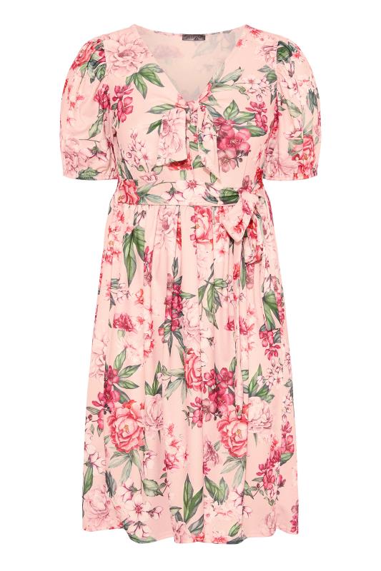 YOURS LONDON Curve Pink Floral Print Bow Front Midi Dress 6