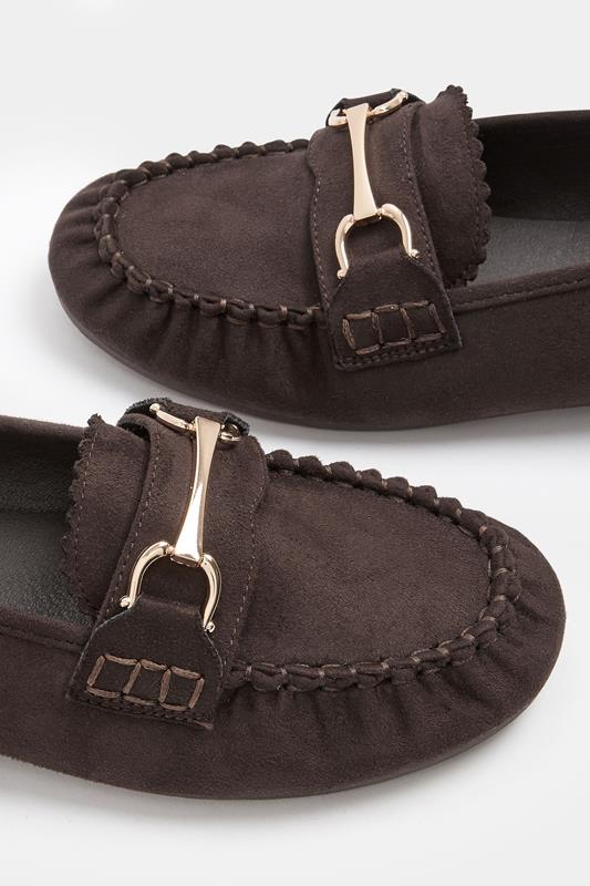 Chocolate Brown Faux Suede Loafers In Wide E Fit | Yours Clothing 5