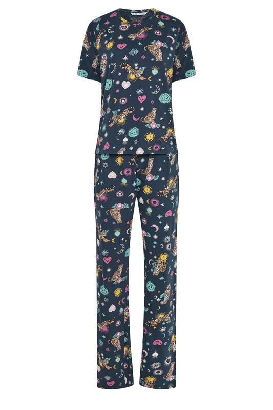 LTS Tall Women's Navy Blue Celestial Tiger Cotton Wide Leg Pyjama Set | Long Tall Sally 5
