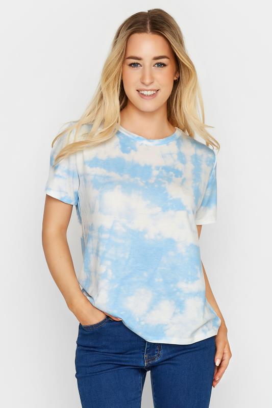 Petite White & Blue Tie Dye T-Shirt 1