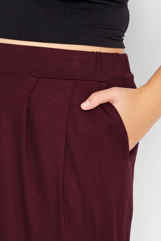 YOURS Curve Plus Size Burgundy Red Pleat Stretch Wide Leg Trousers | Yours Clothing  4