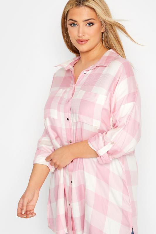  Plus size Pink Check Oversized Shirt | Yours Clothing 4