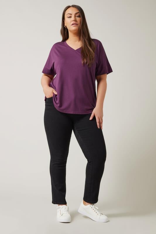 EVANS Plus Size Purple V-Neck Modal Rich T-Shirt | Evans 2