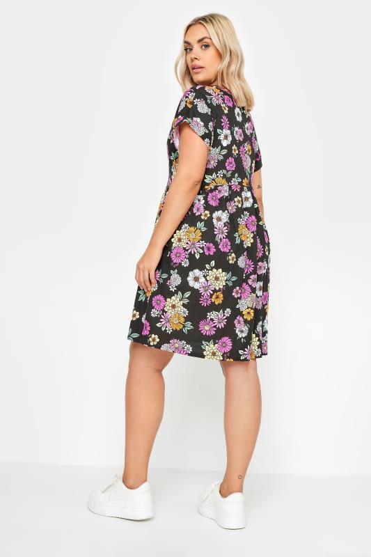 YOURS Plus Size Black Floral Print Button Front Smock Dress | Yours Clothing 3
