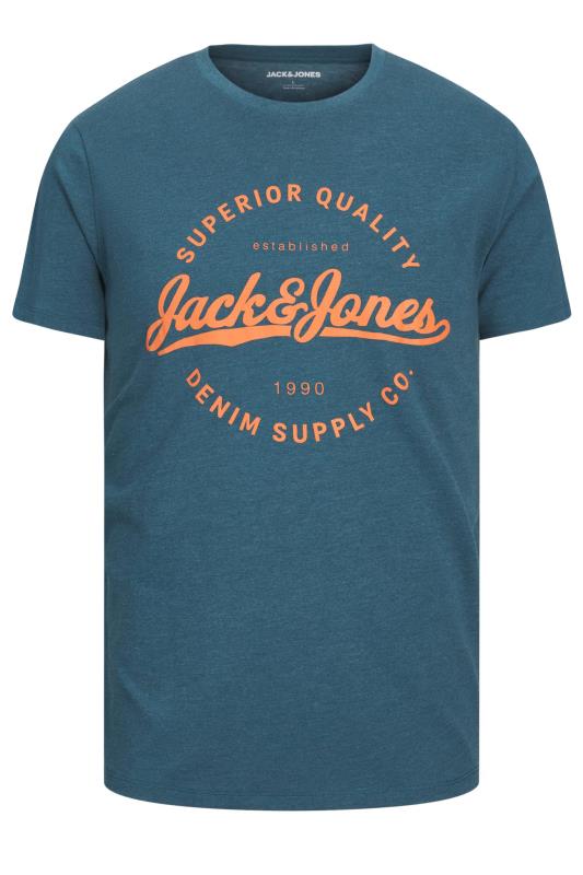 JACK & JONES Big & Tall Blue & Orange Logo Print Short Sleeve T-Shirt | BadRhino  2