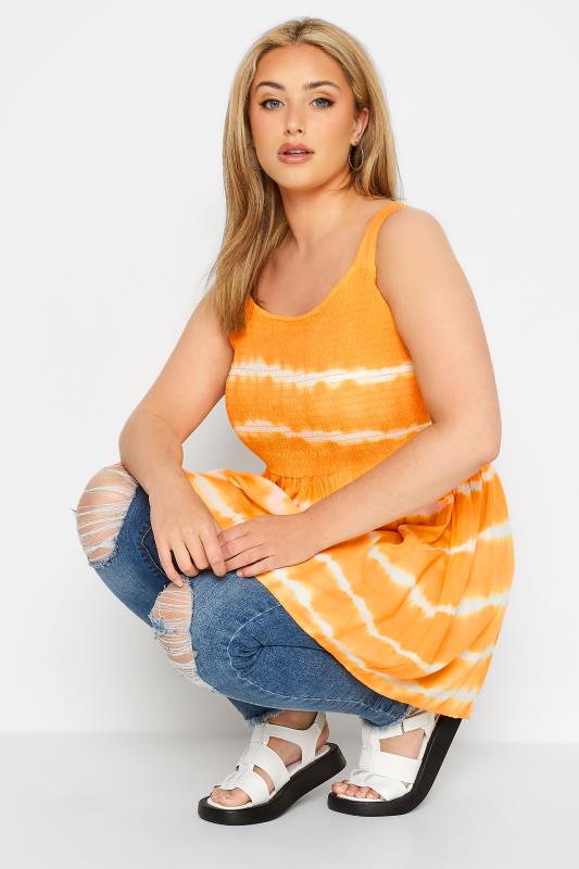 Plus Size Yellow Tie Dye Shirred Peplum Vest Top | Yours Clothing 4