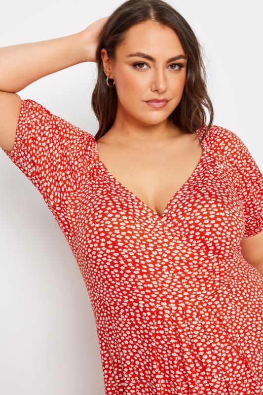 YOURS Plus Size Red Ditsy Floral Print Wrap Dress | Yours Clothing 4