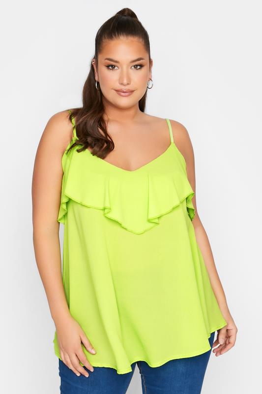 LIMITED COLLECTION Curve Lime Green Frill Cami Top 1