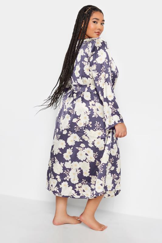 YOURS Plus Size Purple Floral Print Satin Robe | Yours Clothing 4
