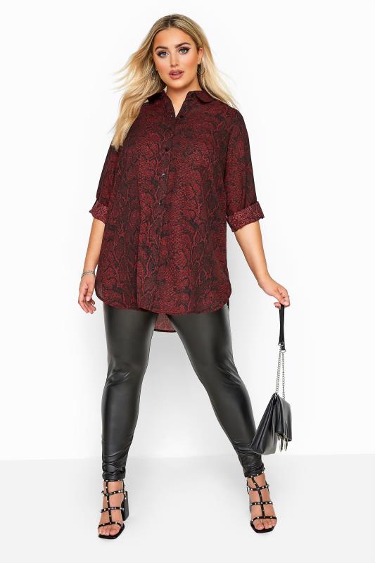 Wine Red Snake Print Boyfriend Shirt | Yours Clothing