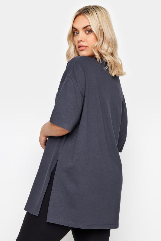 YOURS Plus Size Charcoal Grey Side Split Oversized T-Shirt | Yours Clothing 4