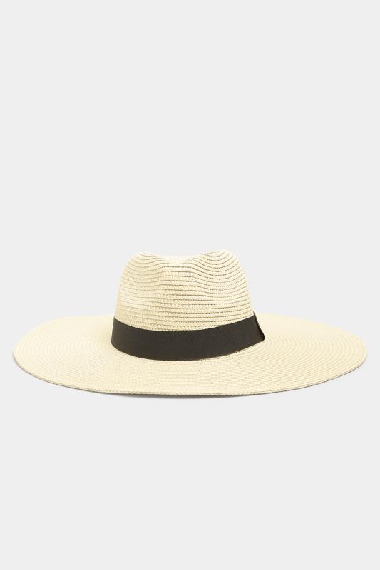 Großen Größen  Cream Wide Brim Straw Fedora Hat