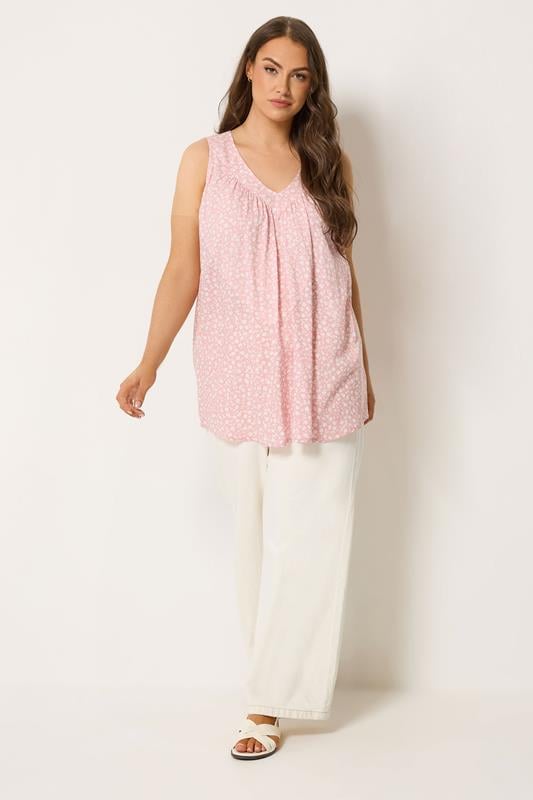 YOURS Plus Size Pink Ditsy Floral Vest Top | Yours Clothing 1