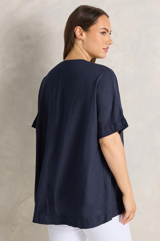 EVANS Plus Size Navy Blue Premium Linen Front Pleat Top | Evans  4