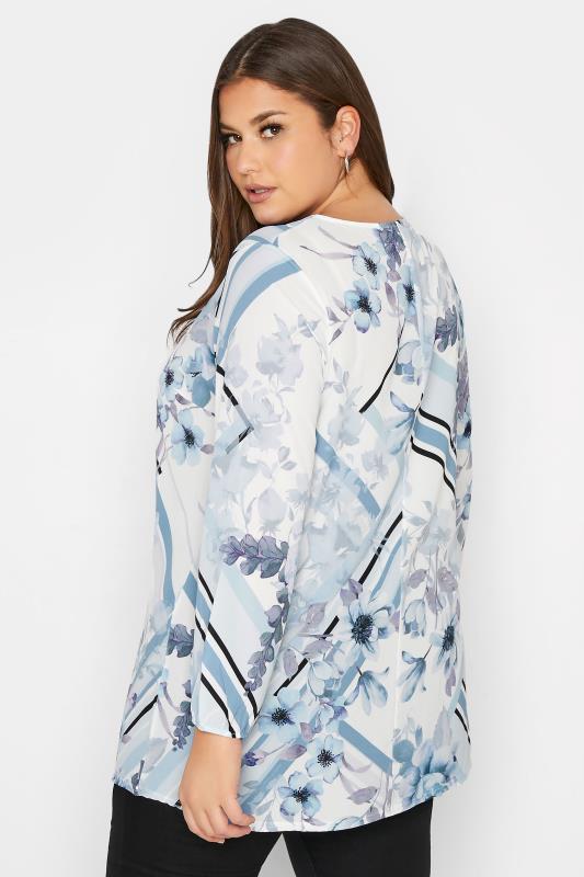 YOURS LONDON Plus Size White & Blue Floral Scarf Print Blouse | Yours Clothing 3