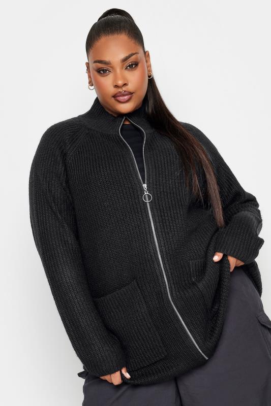 YOURS Plus Size Black Zip Through Cardigan | Yours Clothing 2
