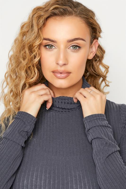 LTS Tall Grey Ribbed Roll Neck Top 4
