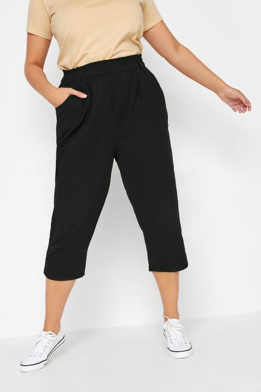 YOURS Plus Size Black Cool Cotton Cropped Joggers | Yours Clothing 1