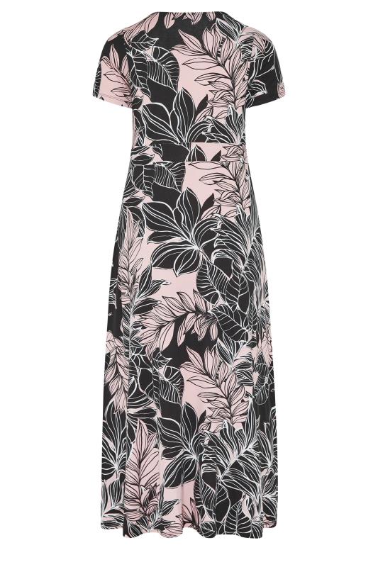 YOURS Curve Black & Pink Leaf Print  Midaxi Wrap Dress | Yours Clothing  7