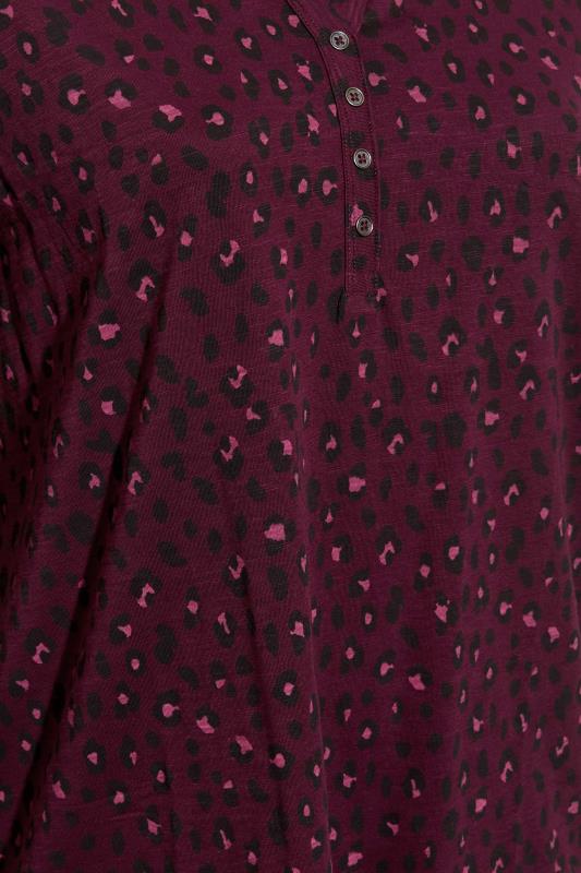 Plus Size Berry Red Leopard Print V-Neck Top | Yours Clothing 5