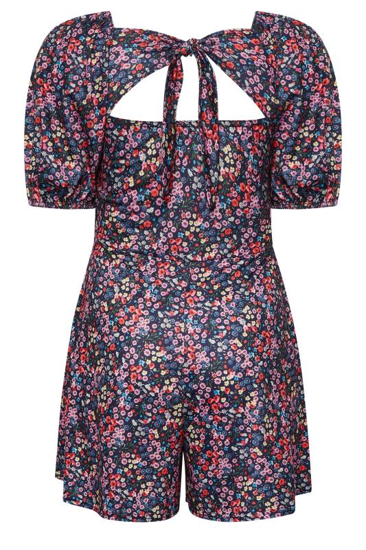 LIMITED COLLECTION Plus Size Navy Blue Floral Bow Back Playsuit | Yours Clothing 7