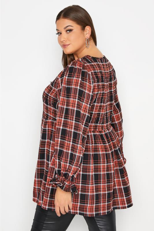 LIMITED COLLECTION Black & Red Check Shirred Peplum Top_C.jpg