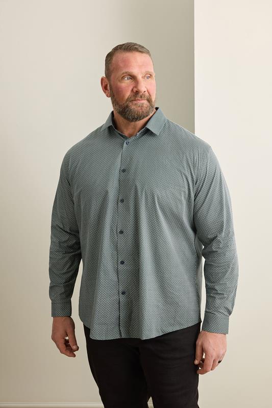  BadRhino Tailoring Big & Tall Green Geometric Print Formal Shirt