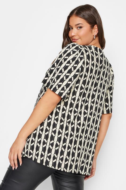 YOURS Plus Size White Geometric Print Pleated Top | Yours Clothing 3