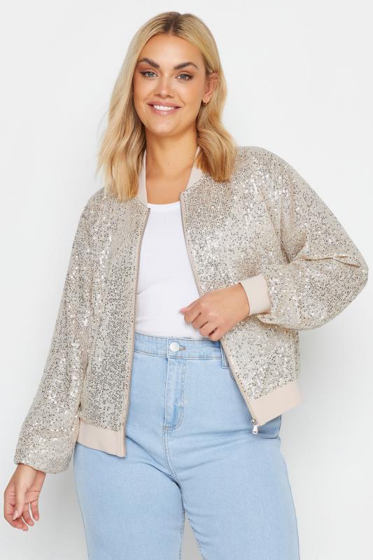 YOURS Plus Size Silver Sequin Embellished Bomber Jacket | Yours Clothing 2