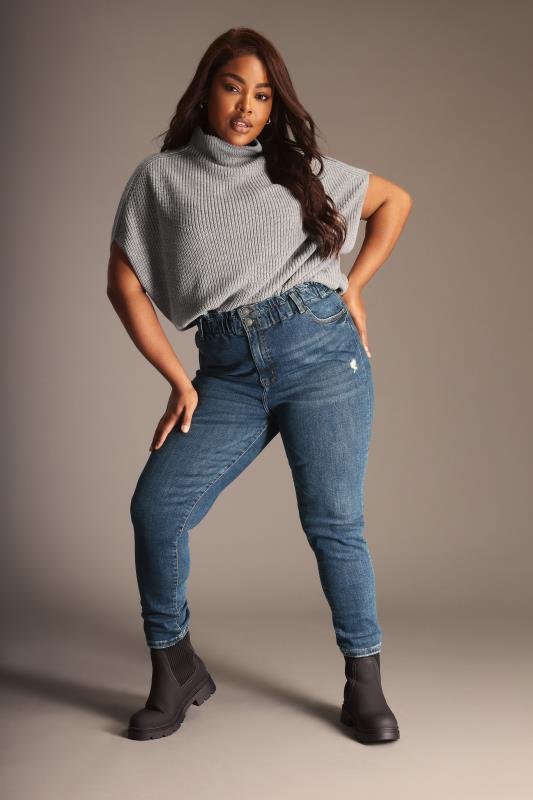 Plus Size  YOURS Curve Indigo Blue Washed Elasticated Stretch MOM Jeans