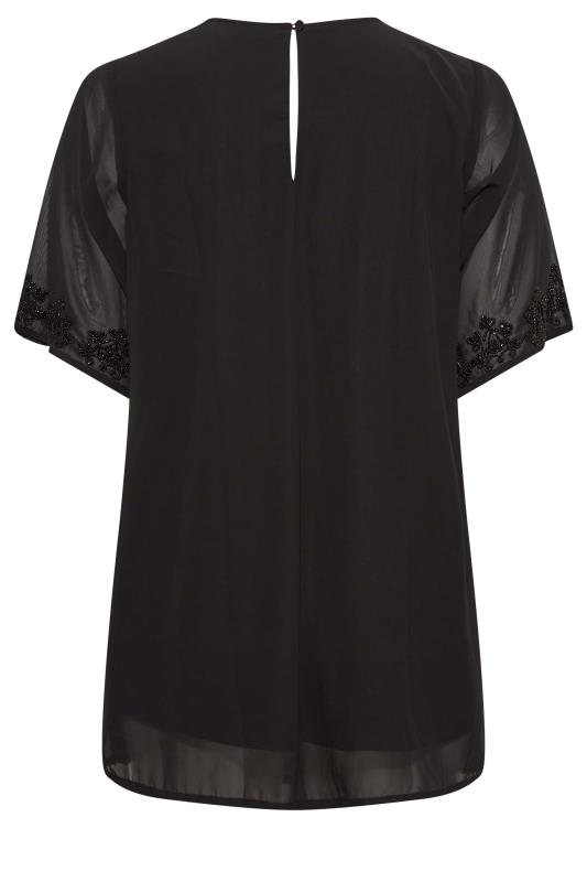 LUXE Plus Size Black Sequin Hand Embellished Chiffon Blouse | Yours Clothing 7