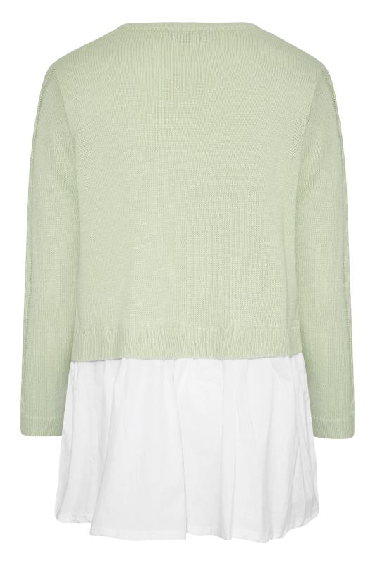 Plus Size Curve Mint Green 2 In 1 Poplin Hem Cable Knitted Jumper | Yours Clothing 7