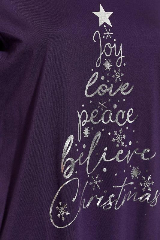 Curve Purple 'Joy, Love, Peace' Slogan Christmas T-Shirt | Yours Clothing 5