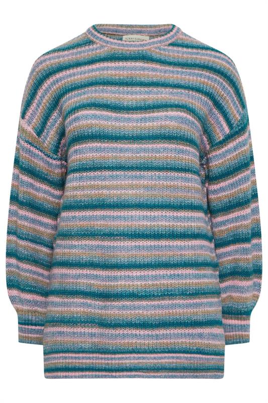 YOURS LUXURY Plus Size Teal Blue Stripe Knitted Jumper | Yours Clothing 5