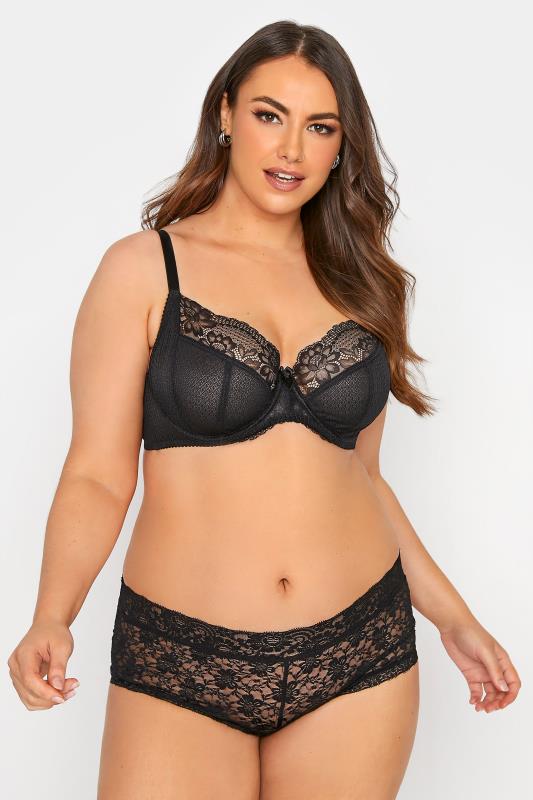 Black Lace & Mesh Non-Padded Underwired Balcony Bra 2