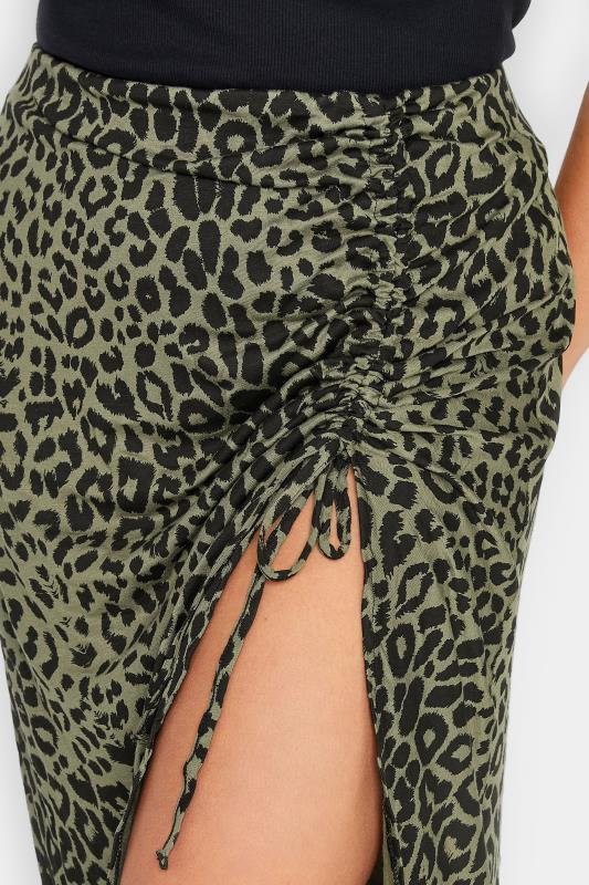 YOURS PETITE Plus Size Sage Green Animal Print Ruched Midi Skirt | Yours Clothing 3
