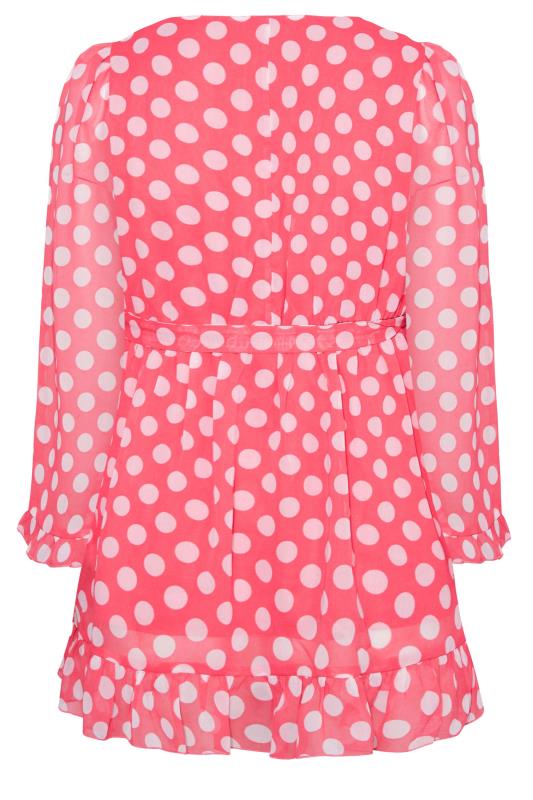 YOURS LONDON Plus Size Pink Polka Dot Ruffle Wrap Top | Yours Clothing 7