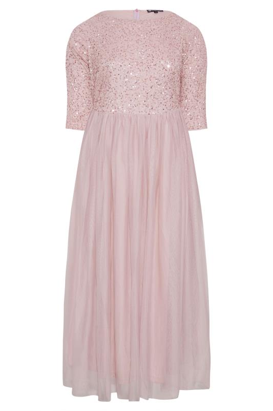 LUXE Plus Size Pink Sequin Hand Embellished Maxi Dress | Yours Clothing  6