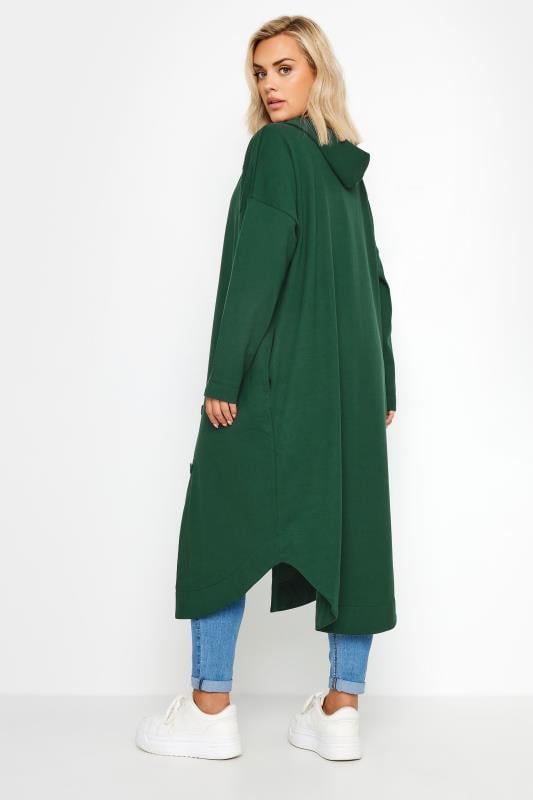 YOURS Plus Size Green Button Through Hooded Maxi Jacket | Yours Clothing 3