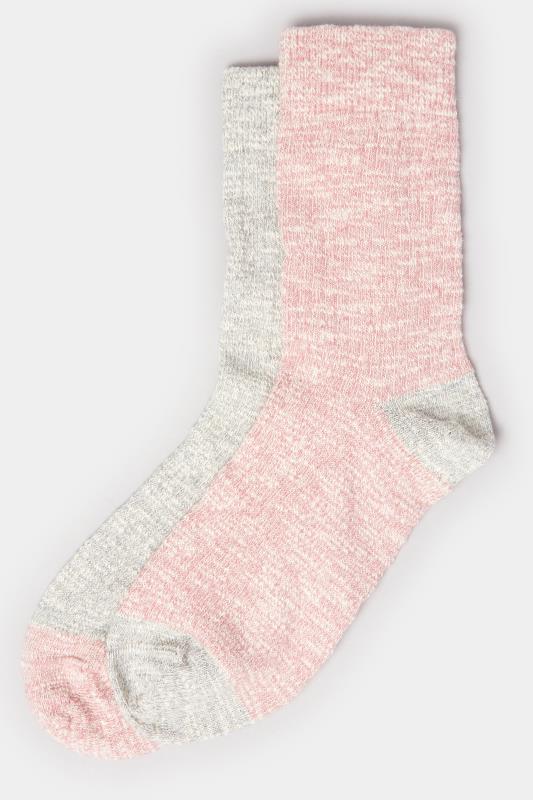 2 Pack Pink & Grey Ribbed Slub Boot Socks | Yours Clothing 3