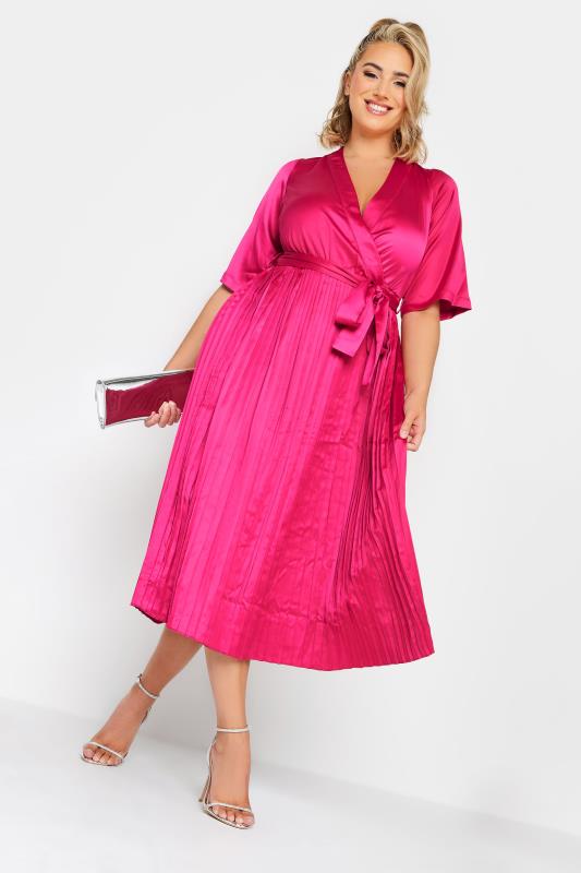 YOURS LONDON Curve Pink Satin Pleated Wrap Dress