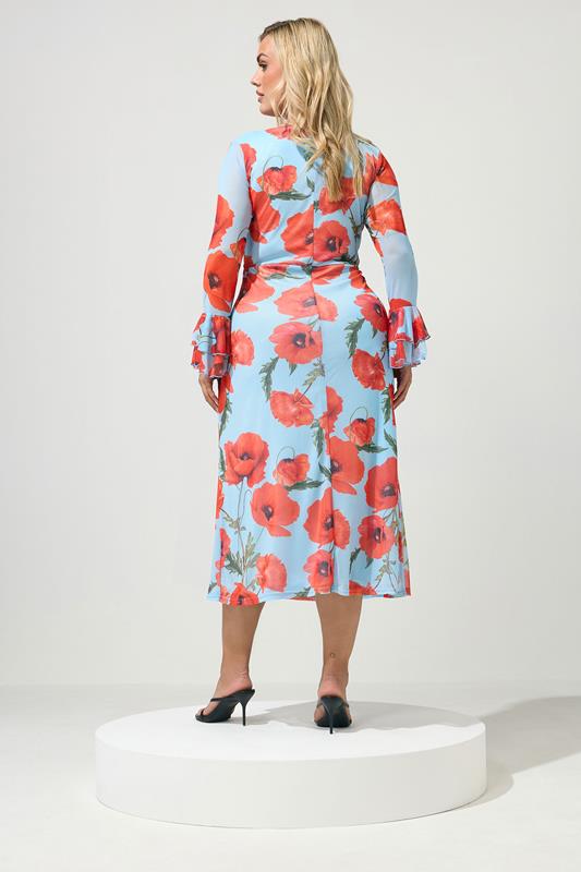 YOURS LONDON Plus Size Light Blue Floral Mesh Dress | Yours Clothing 4