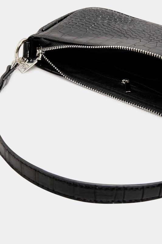 Black Faux Croc Shoulder Bag | Yours Clothing 4