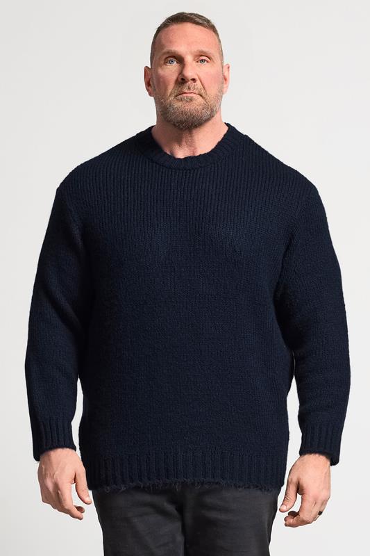 JACK & JONES Big & Tall Sky Captain Blue Crew Neck Knit Jumper | BadRhino 1