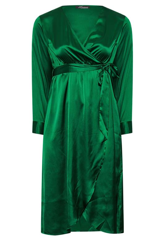 LIMITED COLLECTION Plus Size Forest Green Satin Wrap Dress | Yours Clothing 6