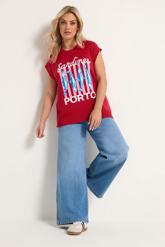 YOURS Plus Size Red 'Sardines' Knitted Vest Top | Yours Clothing 1