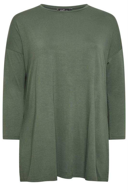 YOURS Plus Size Khaki Green Oversized Long Sleeve T-Shirt | Yours Clothing 5