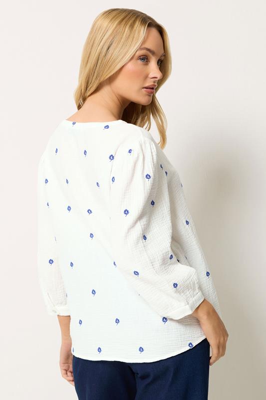 M&Co White Floral Embroidered Cotton Blouse | M&Co 4