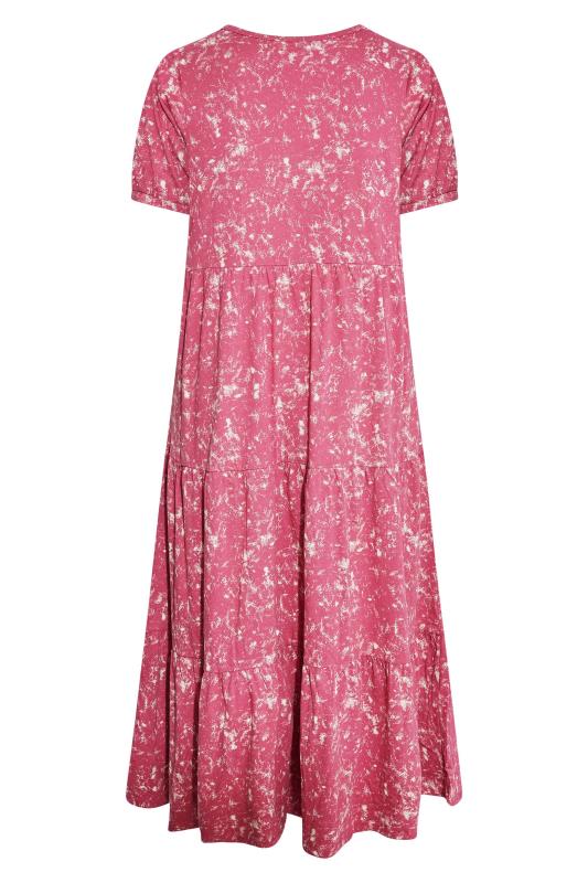 LIMITED COLLECTION Curve Pink Acid Wash Cotton Tier Dress 6